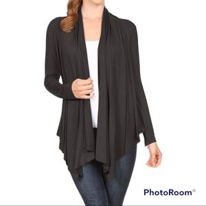 Kate Hill Dark Gray Long Sleeve Open Cardigan.